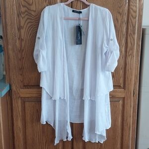Creations NWT Women's Size Small Double White Gauze Open Front Drapey Cardigan